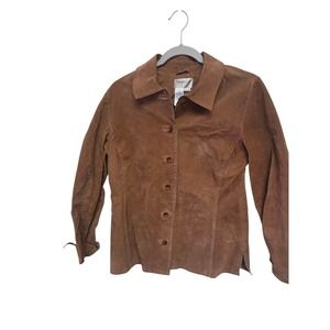 Vintage 90s Tribeca Studio Brown Suede Leather Button Front Jacket Womens Size 8